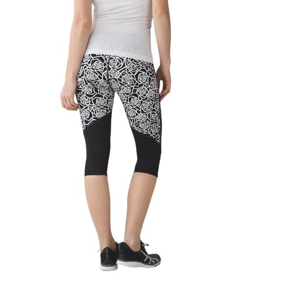 Lululemon Black Real Quick Crop Posey White Full On Luxtreme Leggings - Picture 2 of 12